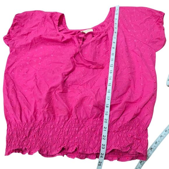 Bobbie Brooks‎ -1684 Eyelet Smoked Waist Peasant Blouse Hot Pink Plus Size 1X - Picture 5 of 6